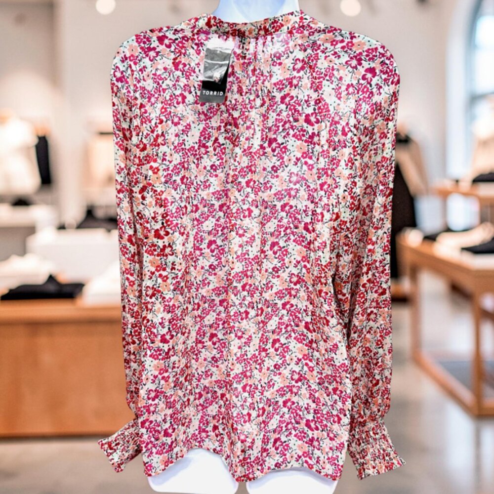 2 Blouses: New Torrid Sz 0 - Peck & Peclk Weekend Floral Long Sleeve (#59 - Picture 7 of 11